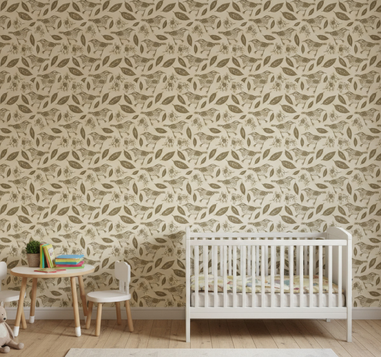 Papel de parede infantil pássaros na natureza e plantas - TenStickers
