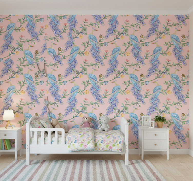 Papel de parede infantil pássaros no paraíso rosa - TenStickers