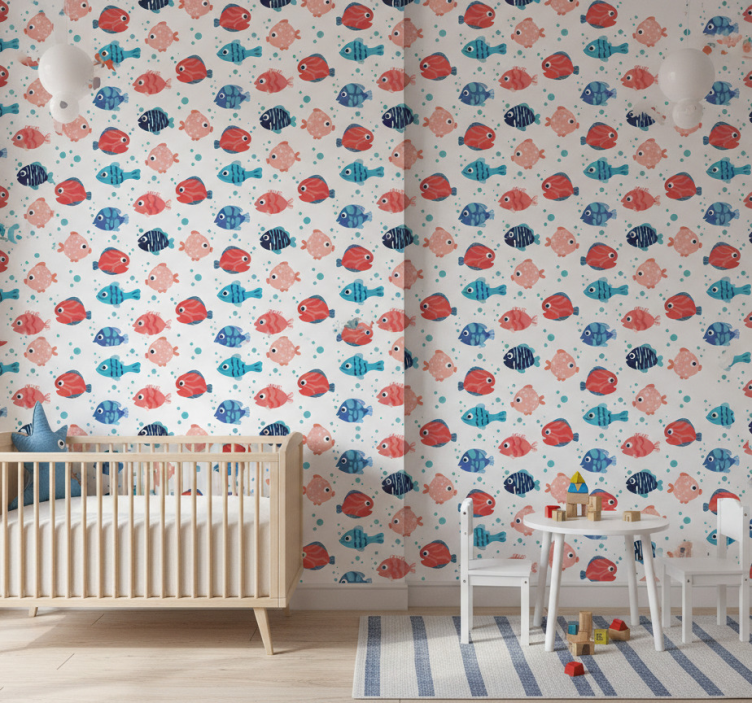 Papel de parede infantil peixes rosa e azuis - TenStickers