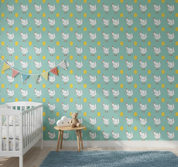 Papel de parede infantil pintinho branco fundo azul - TenStickers