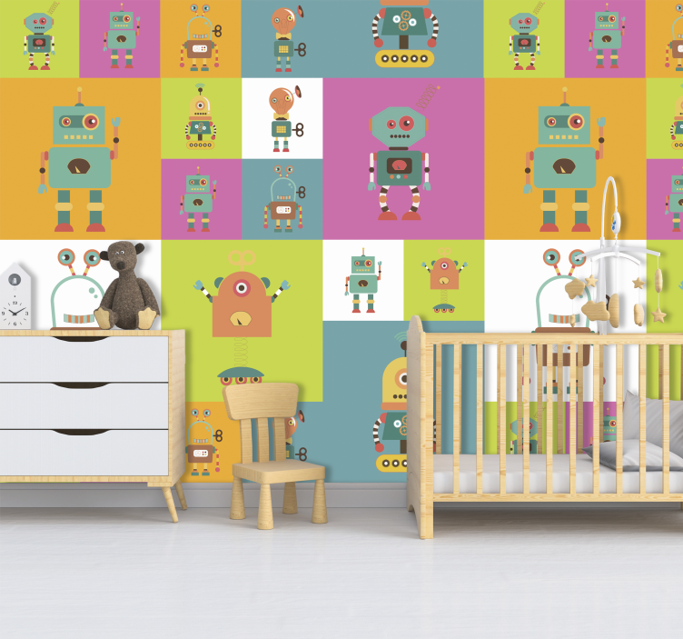 papel de parede infantil Robots Coloridos - TenStickers