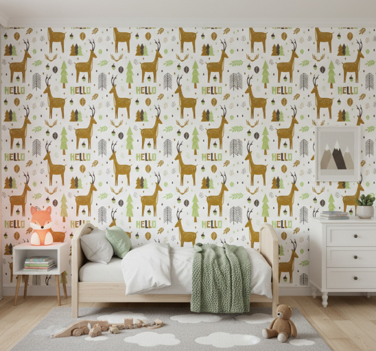 Papel de parede infantil saudação da floresta nórdica - TenStickers