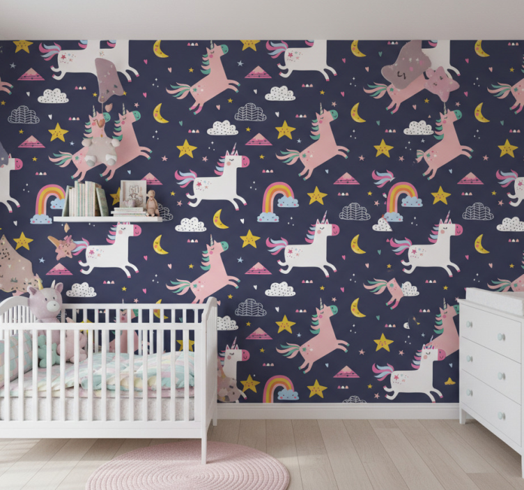 Papel de parede infantil unicórnios e estrelas - TenStickers