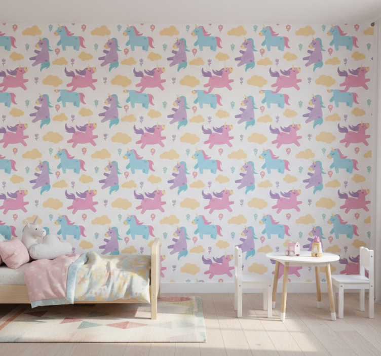 Papel de parede infantil unicórnios e nuvens - TenStickers