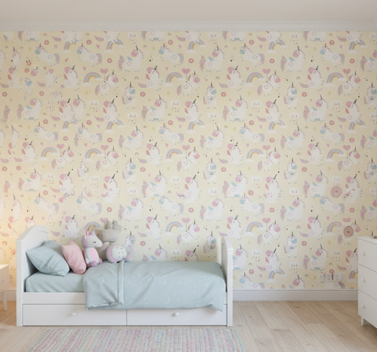 Papel de parede infantil unicórnios no país das maravilhas - TenStickers