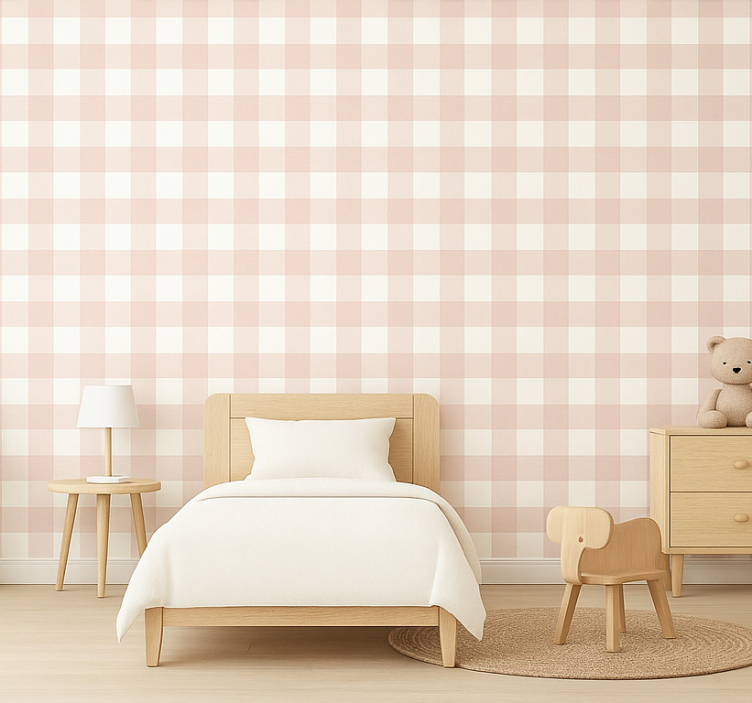 Papel de parede infantil xadrez rosa - TenStickers