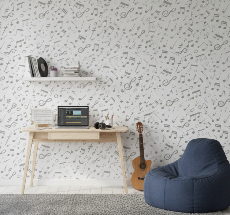 Papel de parede infanto juvenil com padrão de notas musicais - TenStickers