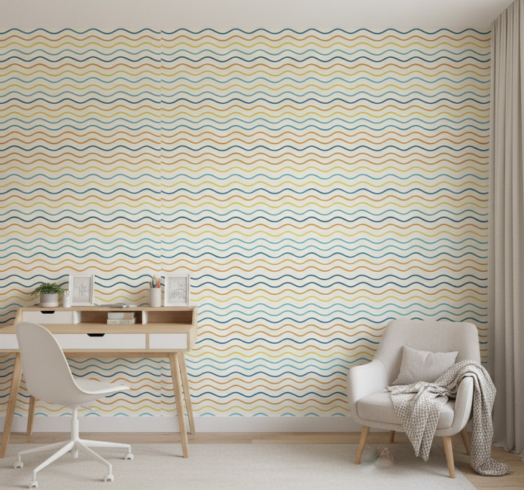 Papel de parede infanto juvenil linhas onduladas coloridas - TenStickers