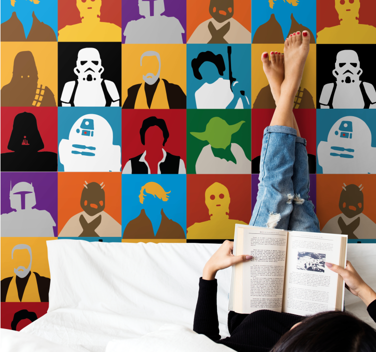 papel de parede para quarto feminino jovem Padrão de ícones color - TenStickers