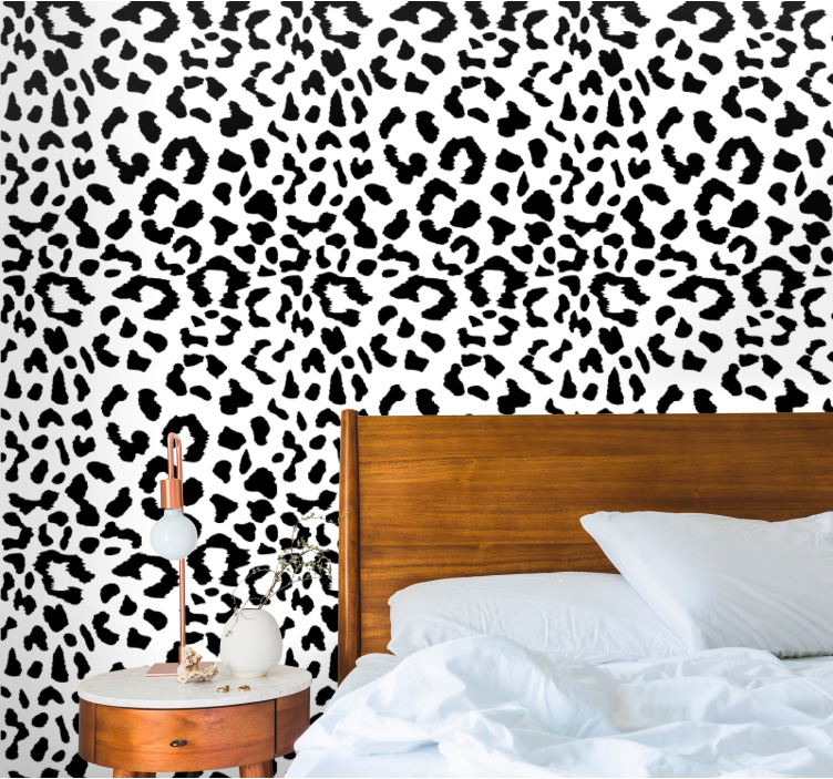 papel de parede leopardos padrão de pontos preto e branco - TenStickers