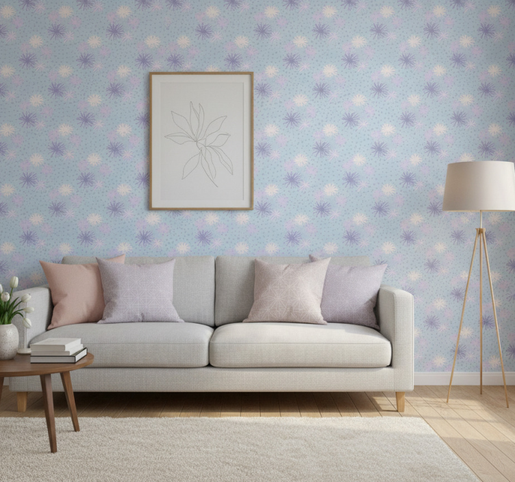 Papel de parede moderno dente de leão com gotas d'água - TenStickers