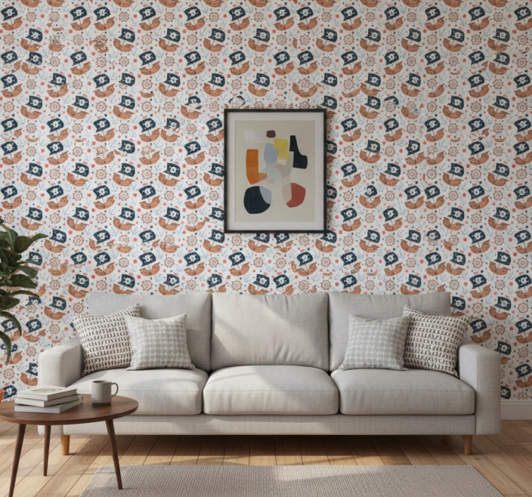 Papel de parede moderno padrão de navios piratas fofos - TenStickers