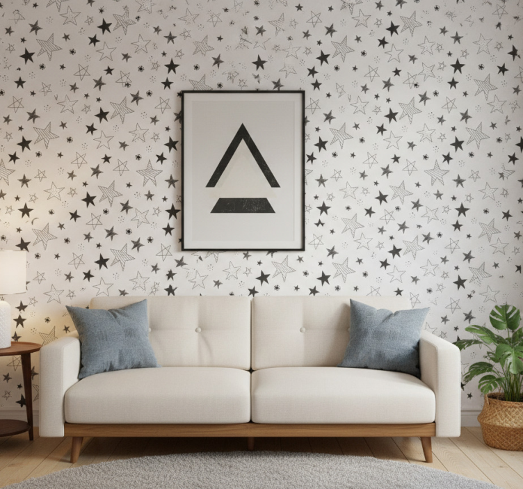 Papel de parede moderno pontos e estrelas - TenStickers