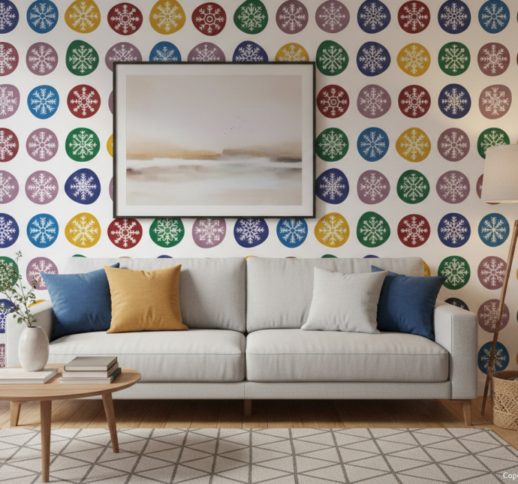 Papel de parede natal flocos de neve coloridos - TenStickers