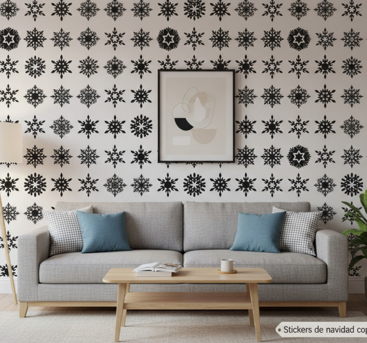 Papel de parede natal flocos de neve pretos - TenStickers