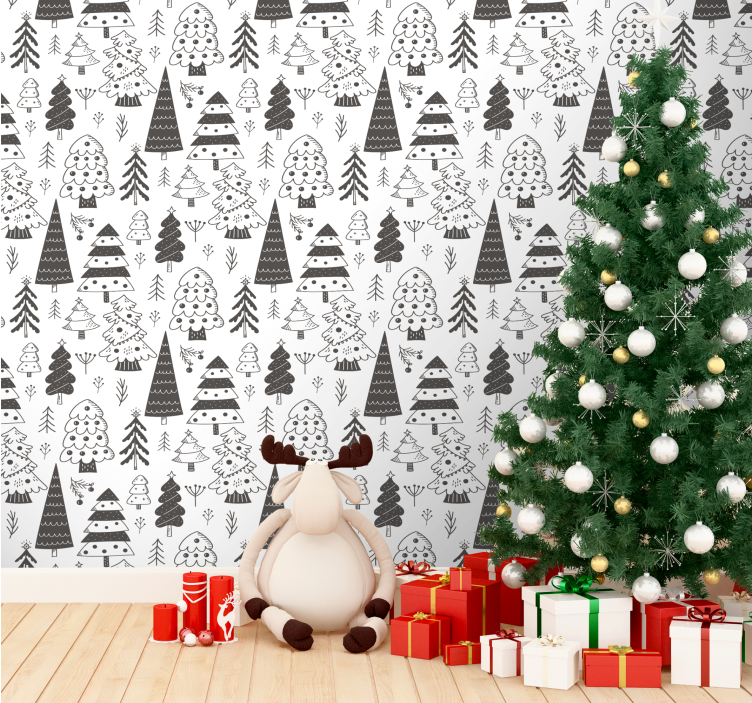 Papel de parede Natal padrão de árvores festivas - TenStickers