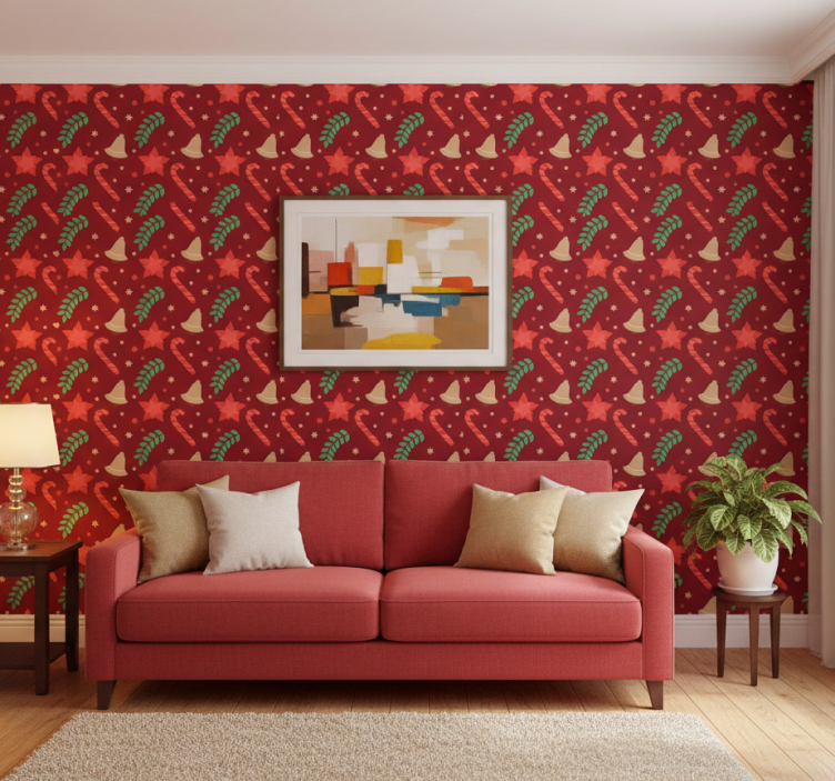 Papel de parede natal padrão de doces natalinos - TenStickers