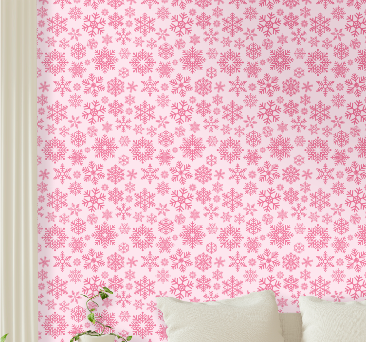 Papel de parede Natal padrão de floco de neve rosa - TenStickers
