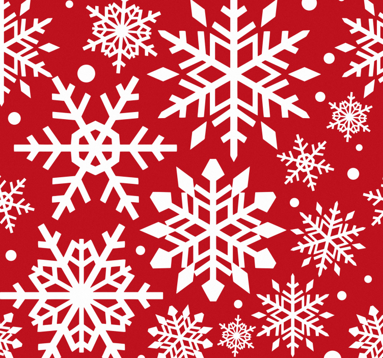 Papel de parede Natal flocos de neve brancos e vermelhos - TenStickers