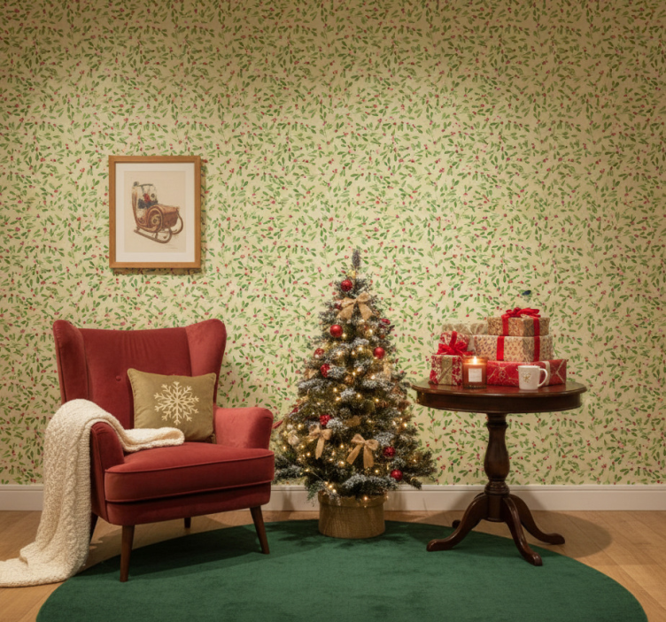 Papel de parede natal padrão de frutas de férias - TenStickers