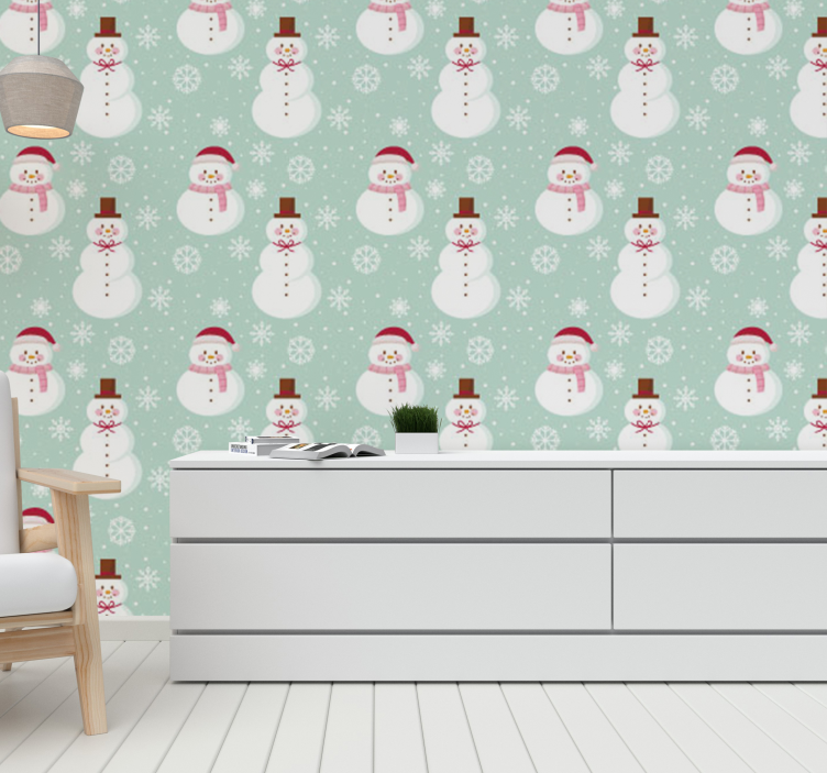 Papel de parede Natal padrão festivo de bonecos de neve - TenStickers