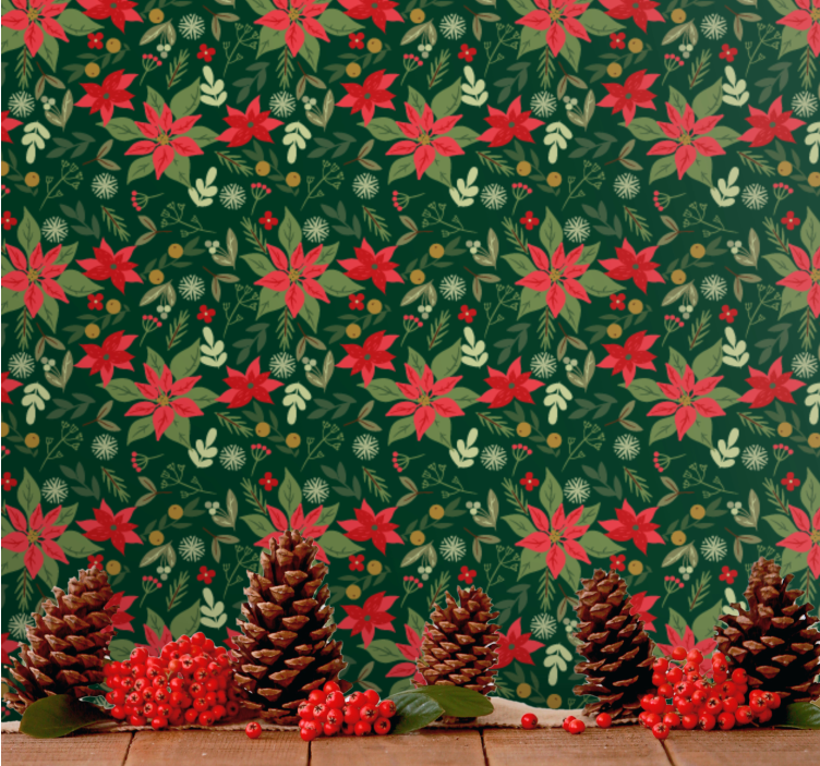 Papel de parede Natal padrão floral festivo - TenStickers