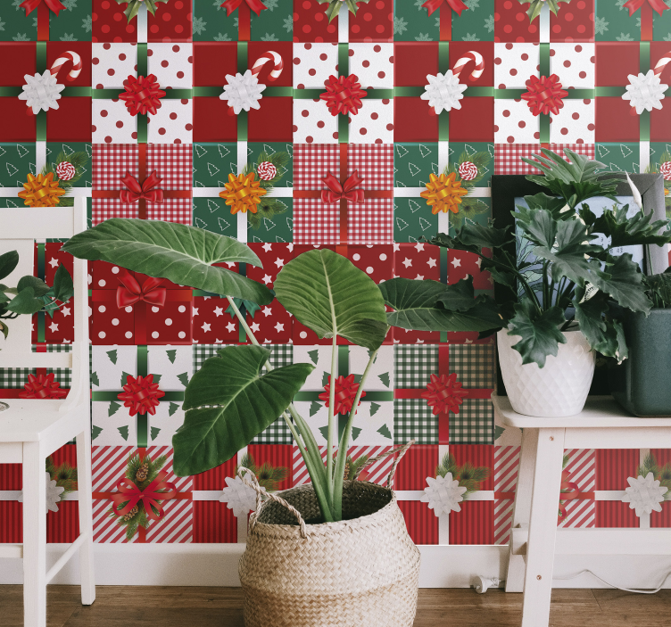 Papel de parede Natal padrões de presentes festivos - TenStickers