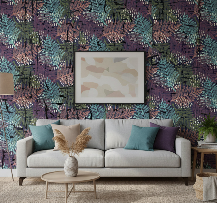 Papel de parede natureza com padrão colorido de folhas - TenStickers