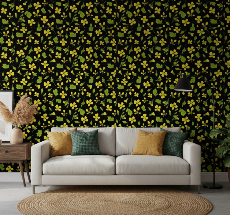 Papel de parede natureza com padrão floral vibrante - TenStickers