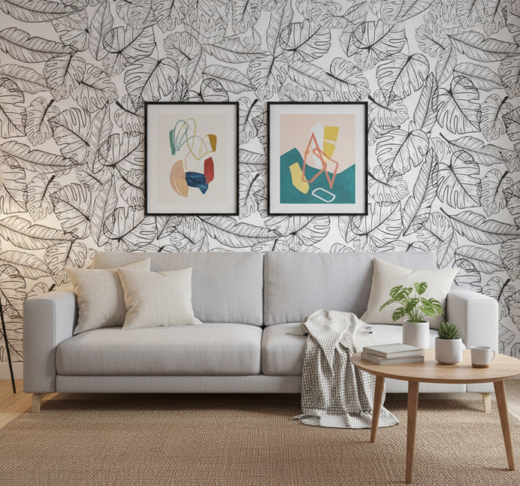 Papel de parede natureza contorno de folhas grandes - TenStickers