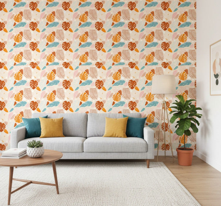 Papel de parede natureza folha colorida - TenStickers