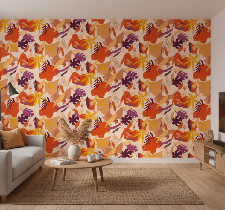 Papel de parede natureza folhas abstratas coloridas - TenStickers