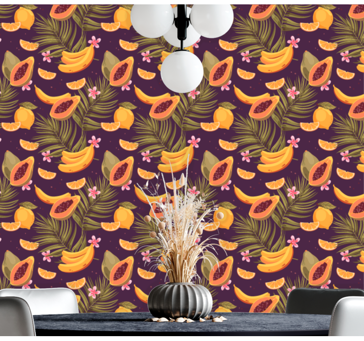 Papel de parede para sala de jantar com frutas tropicais - TenStickers
