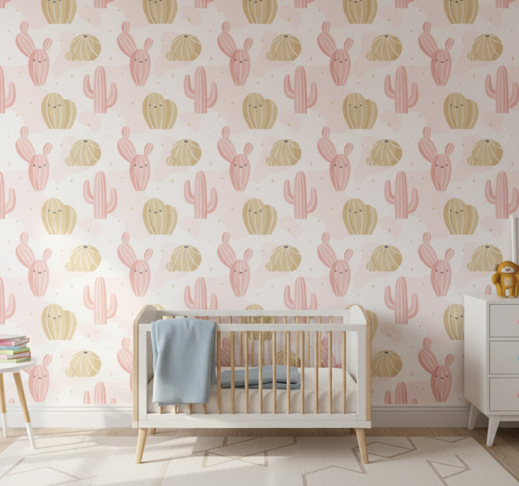 Papel de parede natureza padrão de cactos fofos - TenStickers