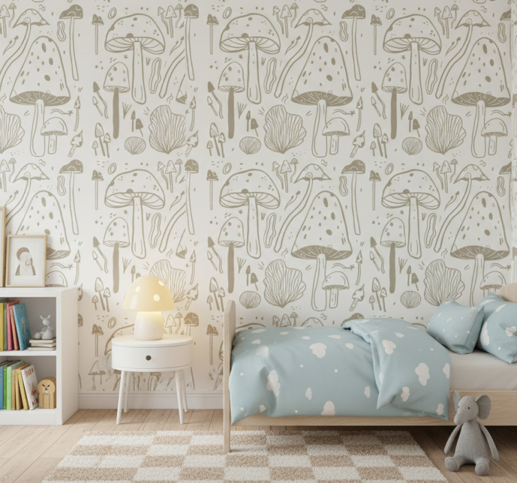 Papel de parede natureza padrão de cogumelos bege - TenStickers