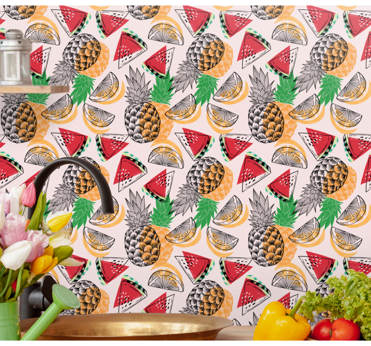 Papel de parede natureza padrão de frutas tropicais - TenStickers