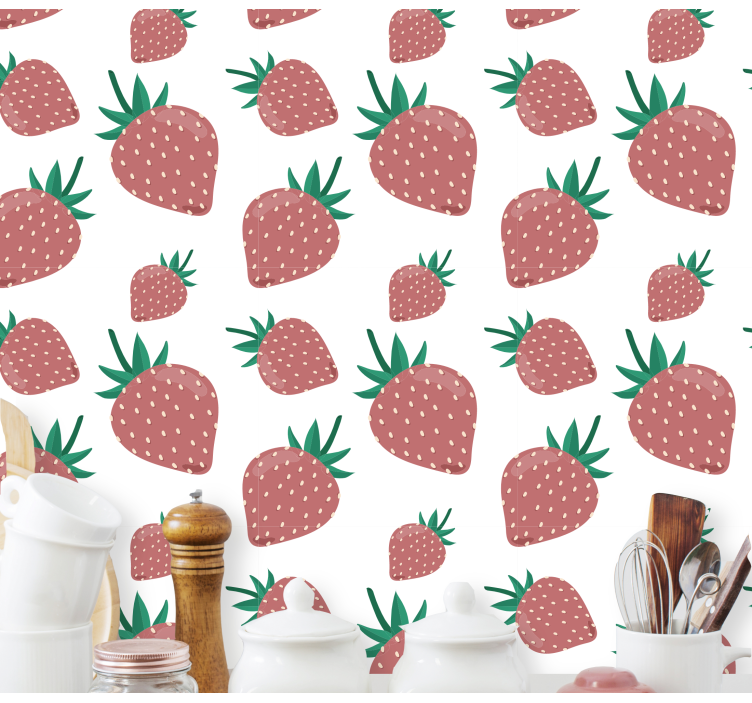papel de parede para cozinha padrão de morango - TenStickers