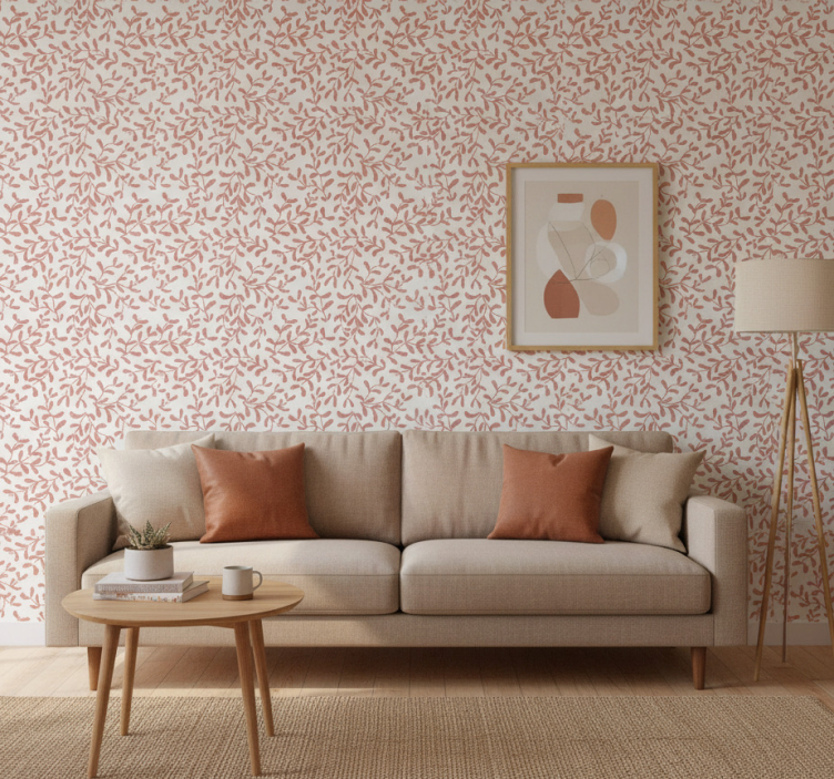 Papel de parede natureza padrão de pequenas folhas terracota - TenStickers