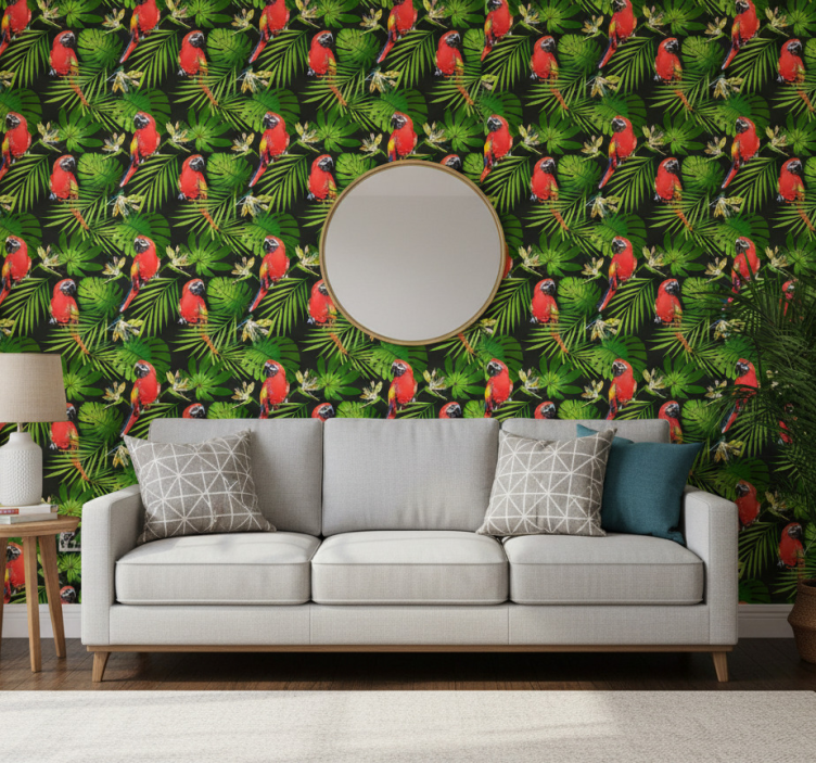 Papel de parede natureza papagaios tropicais verdes - TenStickers