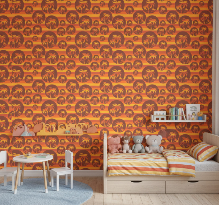 Papel de parede natureza pôr do sol retrô e palmeiras - TenStickers