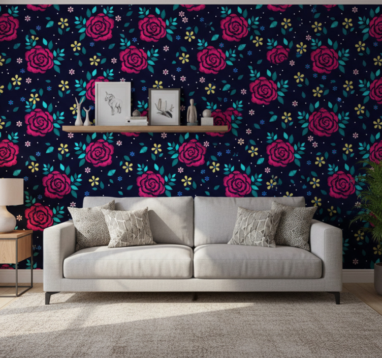 Papel de parede natureza rosas escuras - TenStickers