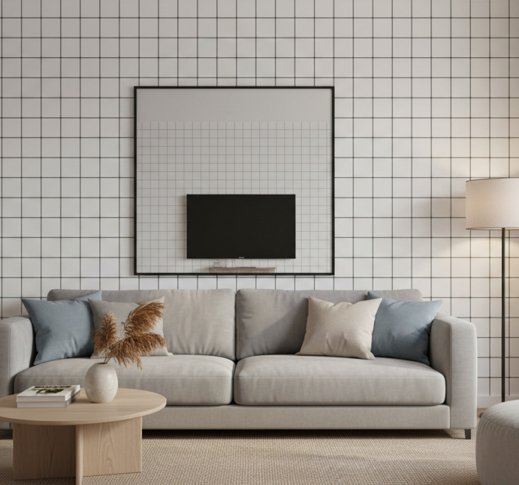 Papel de parede para sala com azulejos brancos quadrados - TenStickers