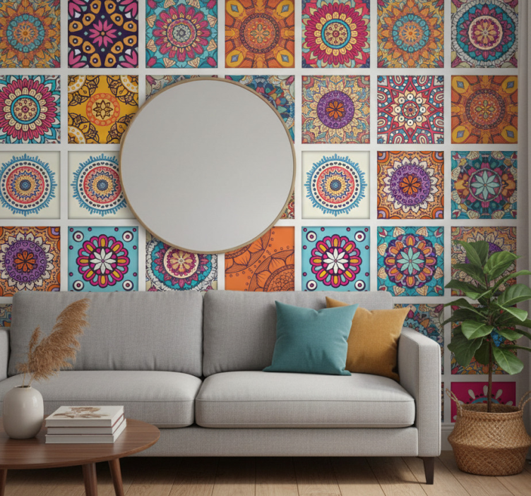 Papel de parede ornamental com padrões mosaicos coloridos - TenStickers