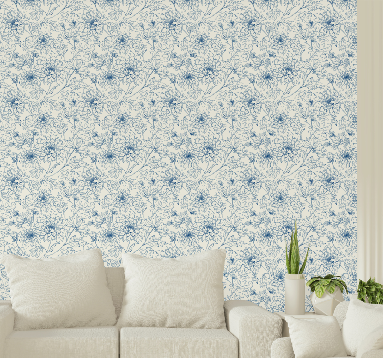 Papel de parede ornamental Flores azuis - TenStickers