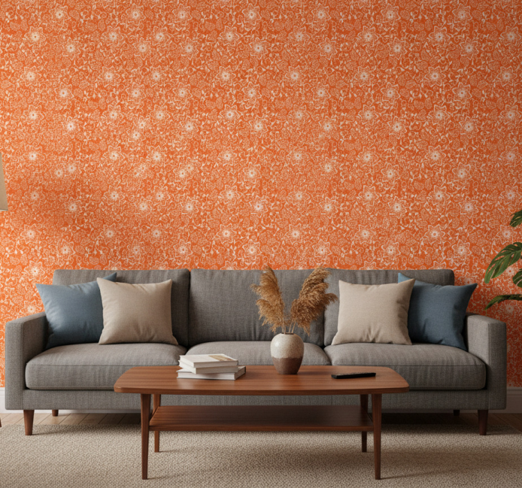 Papel de parede flores padrão laranja paisley - TenStickers