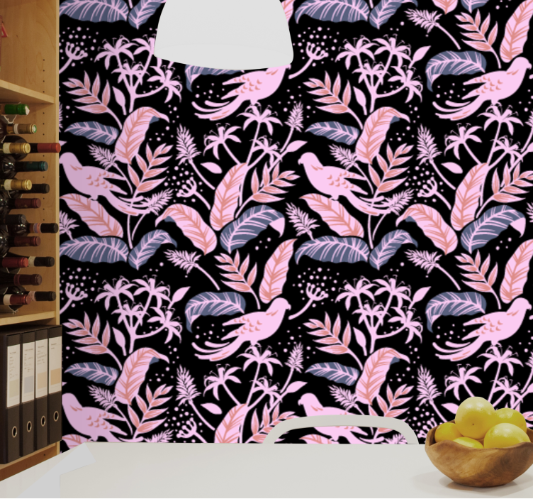 papel de parede ornamental harmonia floral dos pássaros - TenStickers