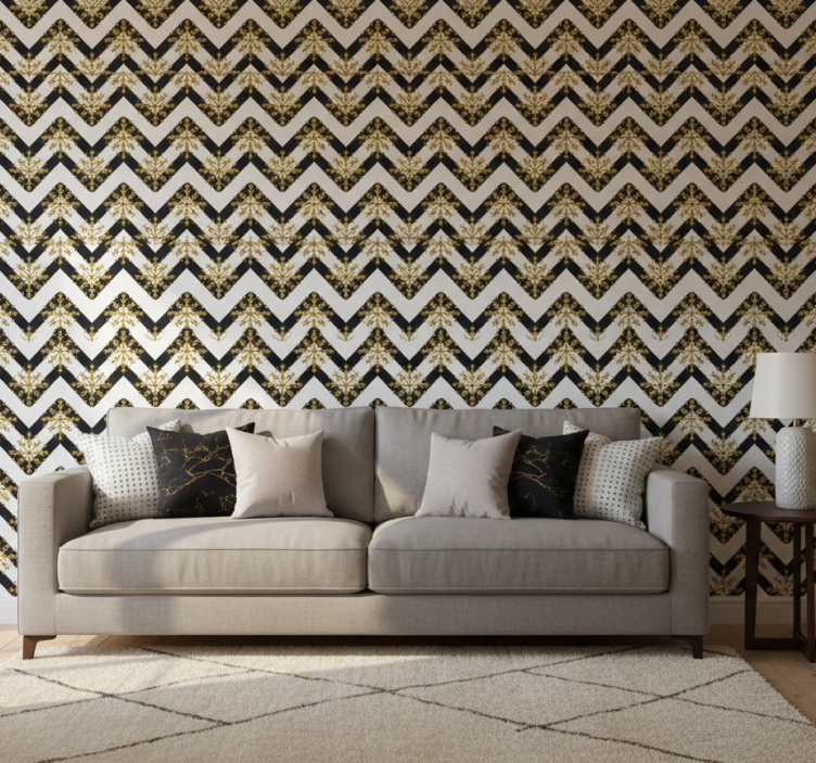Papel de parede ornamental padrão floral chevron - TenStickers