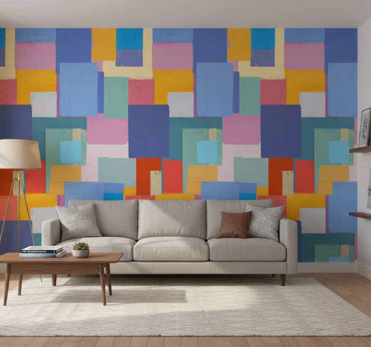 Papel de parede ornamental pintura abstrata quadrados coloridos - TenStickers