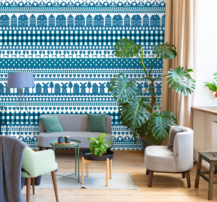 Papel de parede design Delfts blauw - TenStickers