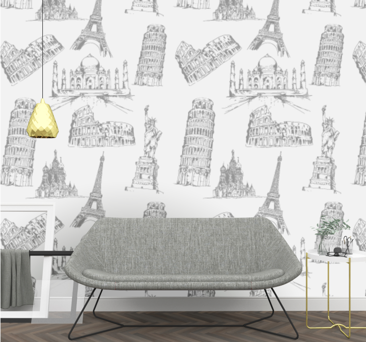 Papel de parede cidades padrão de monumentos famosos - TenStickers